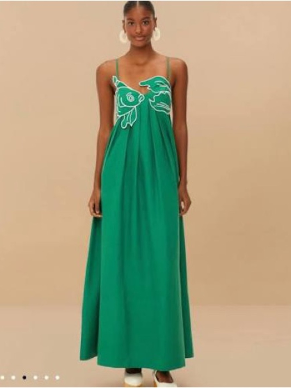 FARM Rio Green Maxi Dress with White Floral Trim